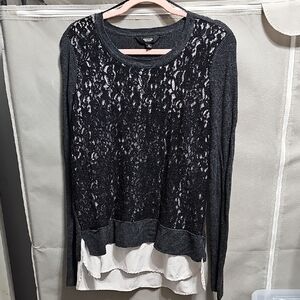 Simply Vera Vera Wang Charcoal and Ivory Knit Long Sleeve Top